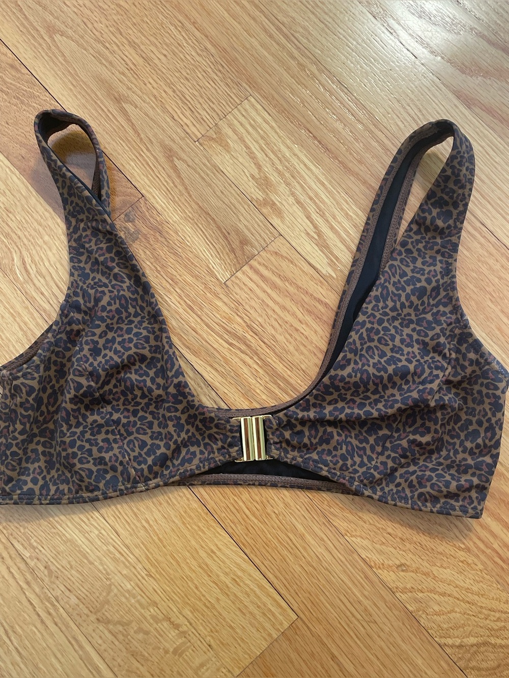Kendall & Kylie Brown Leopard Front-Clasp Scoop Bikini Top